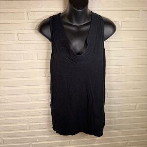 James Perse Black Slub Draped Cotton Racerback Tank Top, Women’s Size Medium